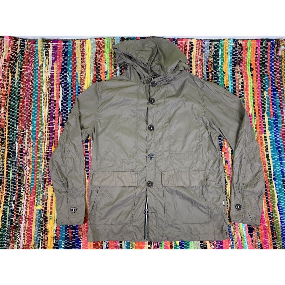 Five Four Women’s Rain Jacket Size M Khaki Button Down Spring Lightweight Hooded